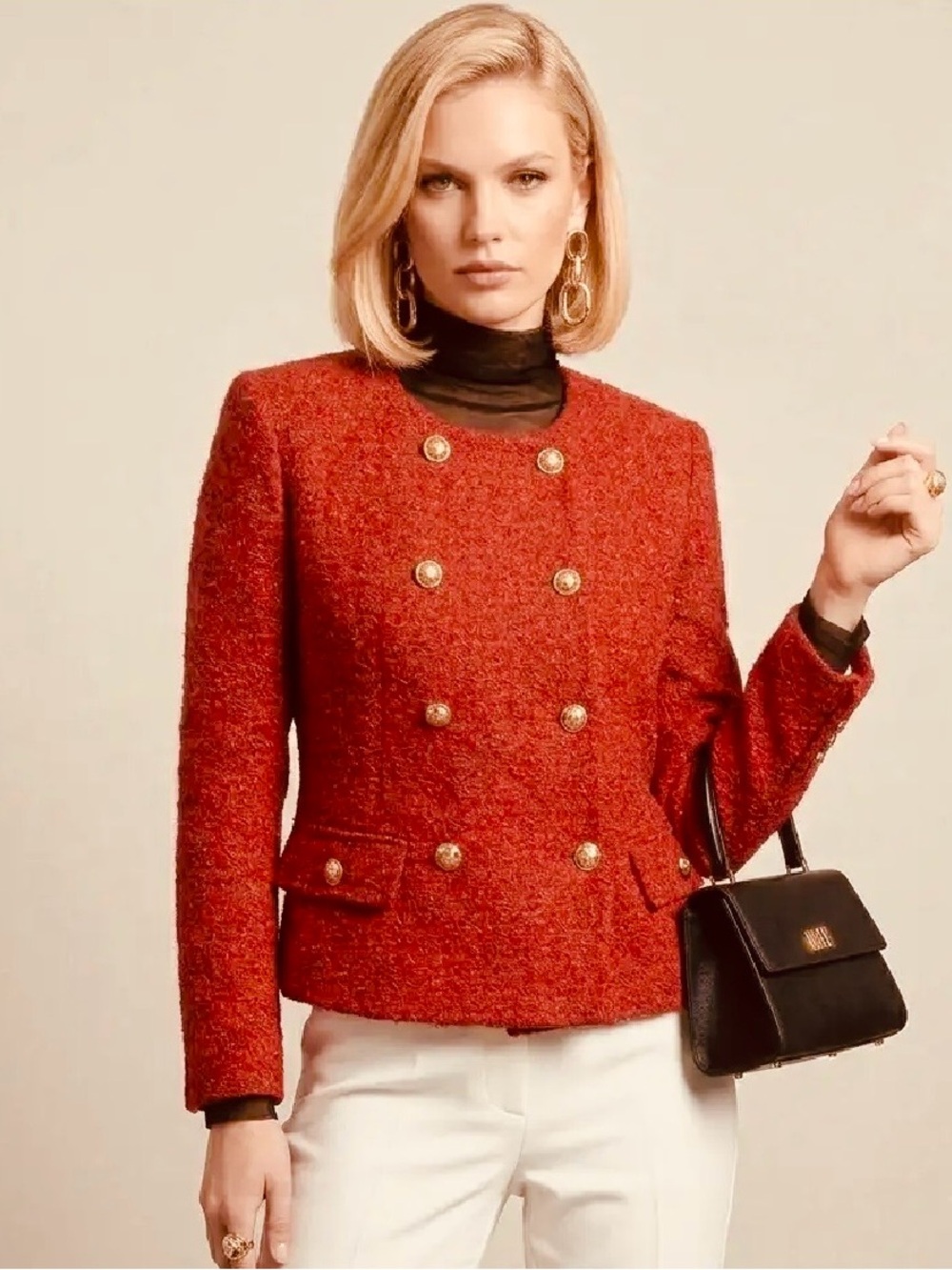 Ann Taylor- rust brick red- Double-Breasted Blazer with Gold Buttons. Size 12